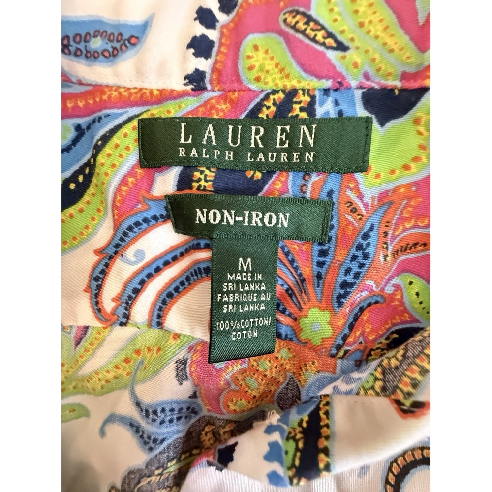 Lauren Ralph Lauren Paisley Shirt Non Iron Coastal Preppy Boho Cotton Top M - Picture 4 of 10